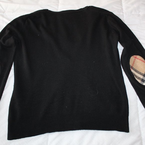 BURBERRY LONDON BLACK CARDIGAN WITH NOVA CHECK ELBOW PATCH SIZE S - Picture 6 of 9